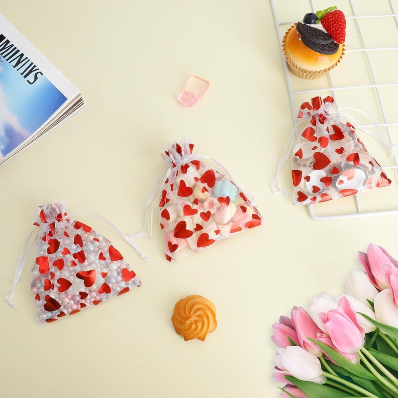 BOEIAC Heart Organza Bags, 50PCS Organza Gift Bag, Drawstring Sheer Mesh Gift Bag 3 x 4 inch, Mesh Jewelry Pouches, Mini Candy Bag for Valentine's Day, Christmas, Mother's Day, Wedding Party Favors - Image 3